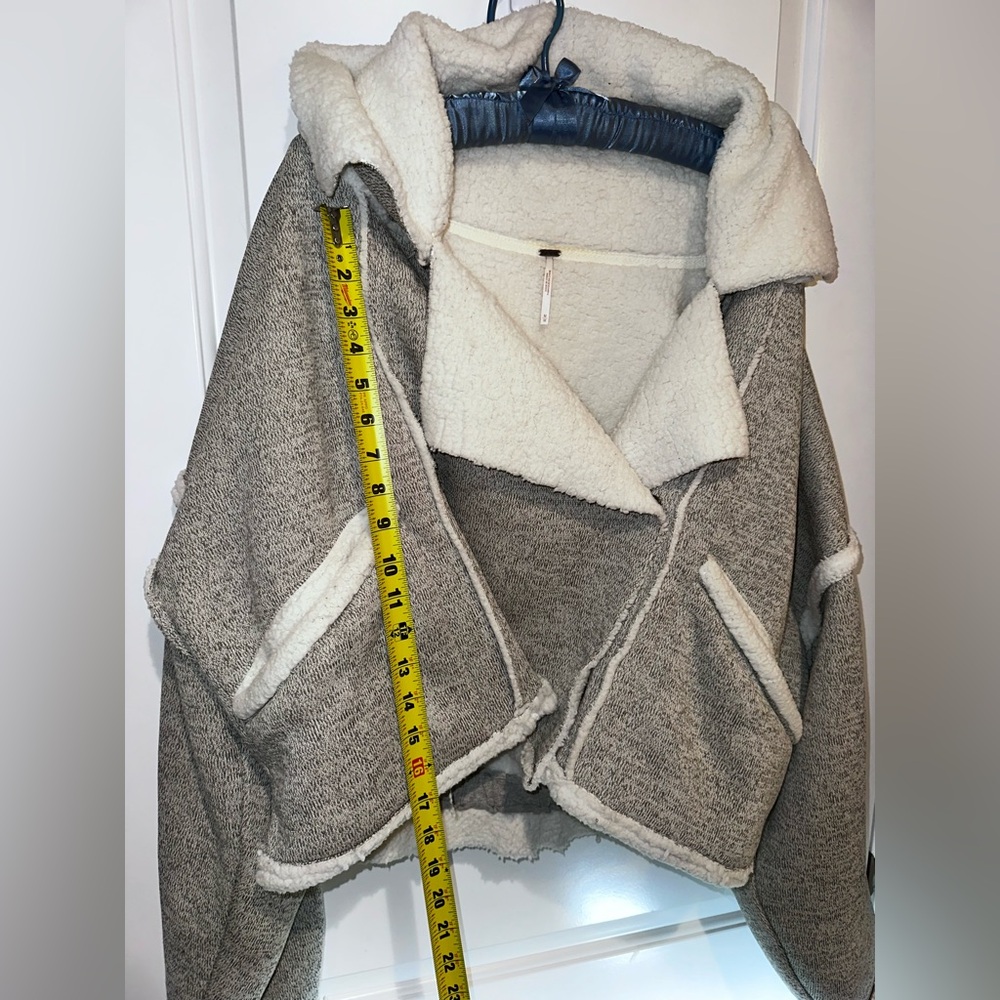 Free People Gray Sherpa Lined Jacket Cozy Faux Shearling Oversized M - Picture 7 of 10